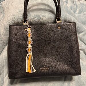 Braided Bag Charm Grey Flower Tassel Design